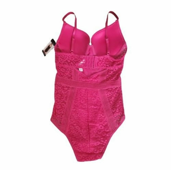 FRENCH AFFAIR Push Up BodySuit Lacey Cheetah Print Pink - Picture 4 of 16